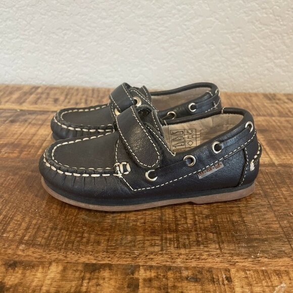 marine wag kids shoes loafers Size 23 US 7 Blue  Leather Hook Loop Dress - Picture 2 of 10